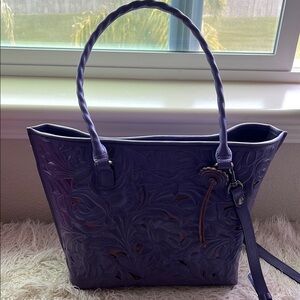 Patricia Nash Embossed Purple Leather Tote Bag